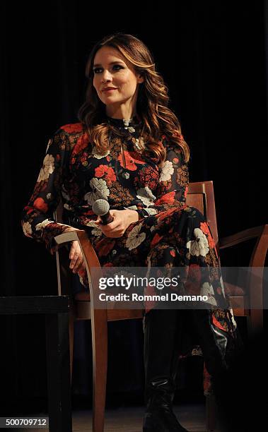 Saffron Burrows speaks at The SAG-AGTRA Foundation's Conversations Series Presents: "Mozart In The Jungle" at The New School on December 9, 2015 in...