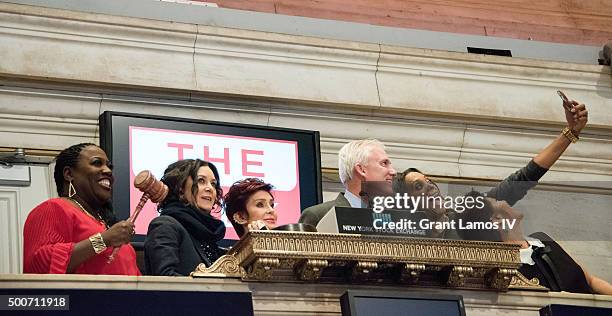 Sheryl Underwood, Sara Gilbert, Sharon Osbourne, Aisha Tyler and Julie Chen of CBS' 'The Talk' ring the closing bell at the New York Stock Exchange...