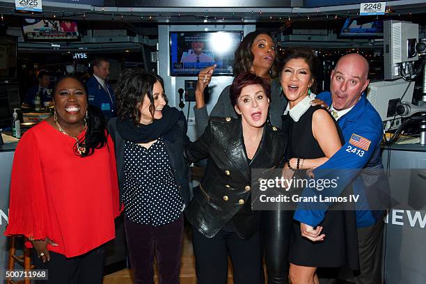 Sheryl Underwood, Sara Gilbert, Sharon Osbourne, Aisha Tyler and Julie Chen of CBS' 'The Talk' ring the closing bell at the New York Stock Exchange...