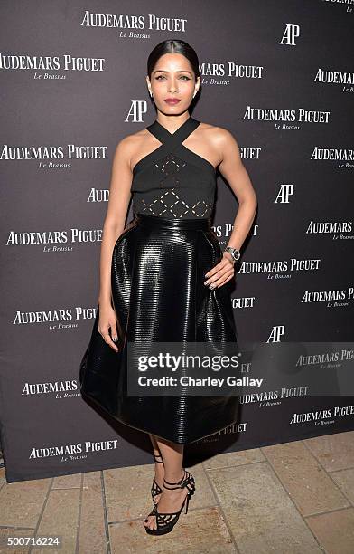 Actress Freida Pinto attends the Opening of Audemars Piguet Rodeo Drive at Audemars Piguet on December 9, 2015 in Beverly Hills, California.