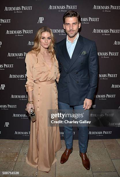 Olivia Palermo and model Johannes Huebl attend the Opening of Audemars Piguet Rodeo Drive at Audemars Piguet on December 9, 2015 in Beverly Hills,...