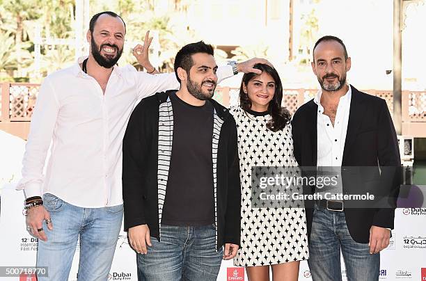 Actor Ali Suliman, director Majid Al Ansari, actress Ahd Kamel and producer Rami Yasin attend the Zinzana photocall during day two of the 12th annual...