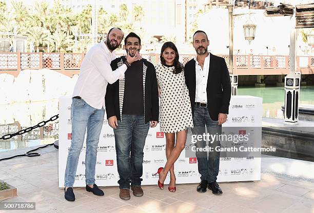 Actor Ali Suliman, director Majid Al Ansari, actress Ahd Kamel and producer Rami Yasin attend the Zinzana photocall during day two of the 12th annual...