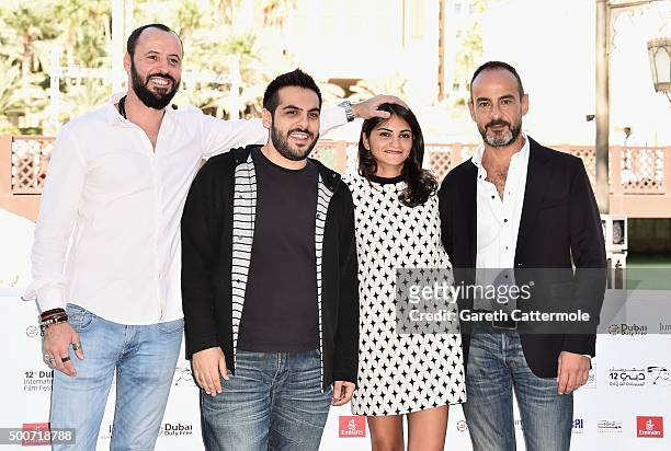 Actor Ali Suliman, director Majid Al Ansari, actress Ahd Kamel and producer Rami Yasin attend the Zinzana photocall during day two of the 12th annual...