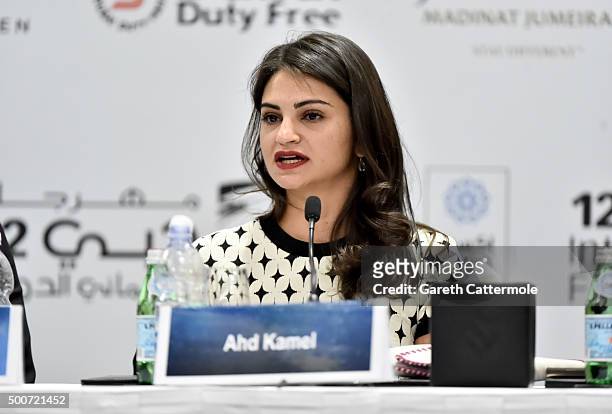 Actress Ahd Kamel attends the "Zinzana " press conference during day two of the 12th annual Dubai International Film Festival held at the Madinat...