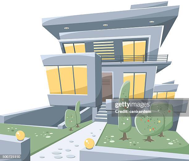 vector house - luxury house exterior night stock illustrations