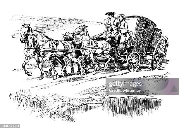 stockillustraties, clipart, cartoons en iconen met eighteenth century coach and four - driekantige hoed