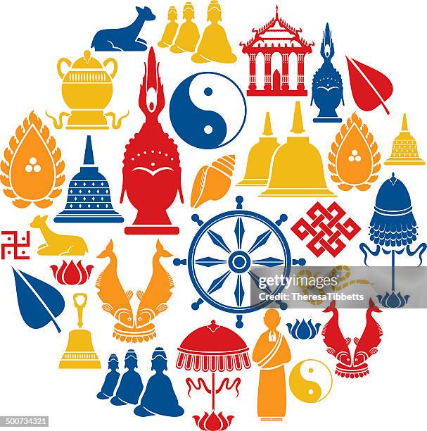 buddhist icon set - himalayan stock illustrations