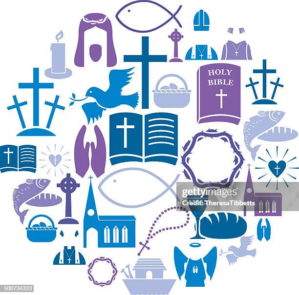 ilustraciones, imágenes clip art, dibujos animados e iconos de stock de cristianismo grupo de iconos - religious equipment