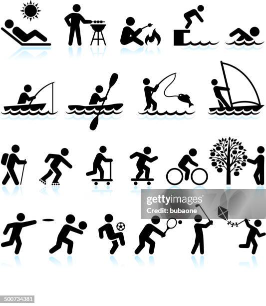 ilustraciones, imágenes clip art, dibujos animados e iconos de stock de diversión veraniega de las actividades al aire libre sin royalties de vector conjunto de iconos de interfaz - skater