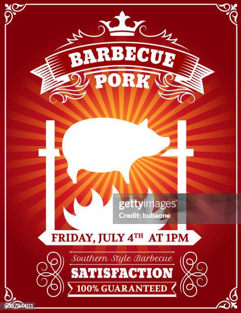ilustrações de stock, clip art, desenhos animados e ícones de cartaz de porco assado bbq - assado no espeto