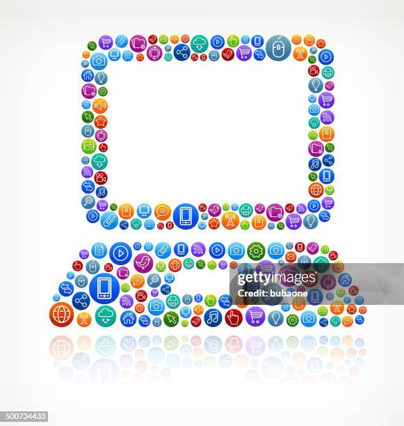 laptop on social networking & internet color buttons - globe different languages stock illustrations