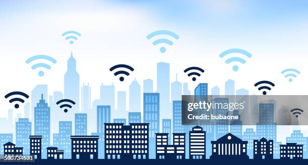 wi-fi and panoramic city skyline background - minimal home background stock illustrations