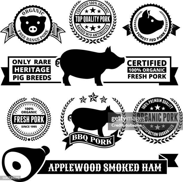 bildbanksillustrationer, clip art samt tecknat material och ikoner med natural organic pork badges & banners - fläsk