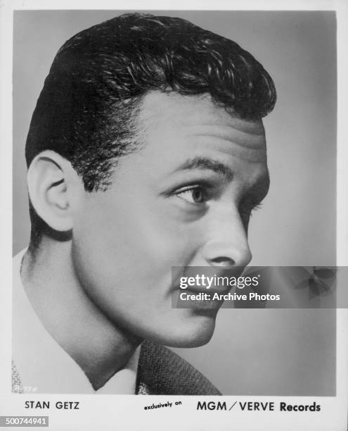 Headshot of jazz musician Stan Getz, for MGM Studios, circa 1950-1960.