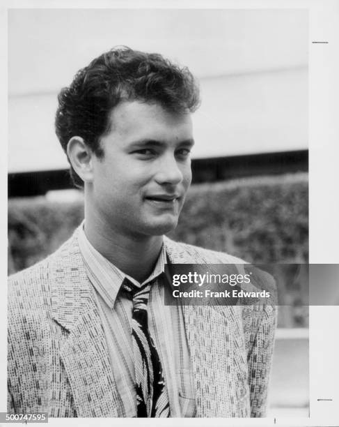 Actor Tom Hanks attending a press conference with the Hollywood Foreign Press Association, Los Angeles, September 1986.