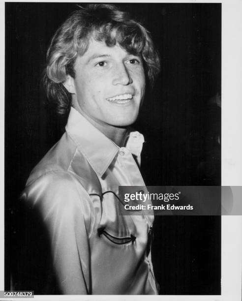 Singer Andy Gibb attending a party held for his brothers, the 'Bee Gees', at the Beverly Hilton Hotel, California, July 1979.