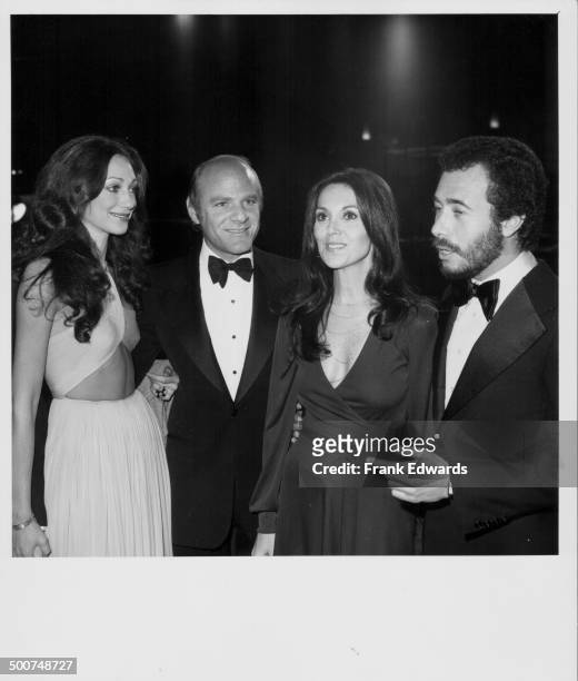 Actors Marisa Berenson, Barry Diller and Marlo Thomas, with producer David Geffen attending the premiere of the movie 'Barry Lyndon', at the Pacific...