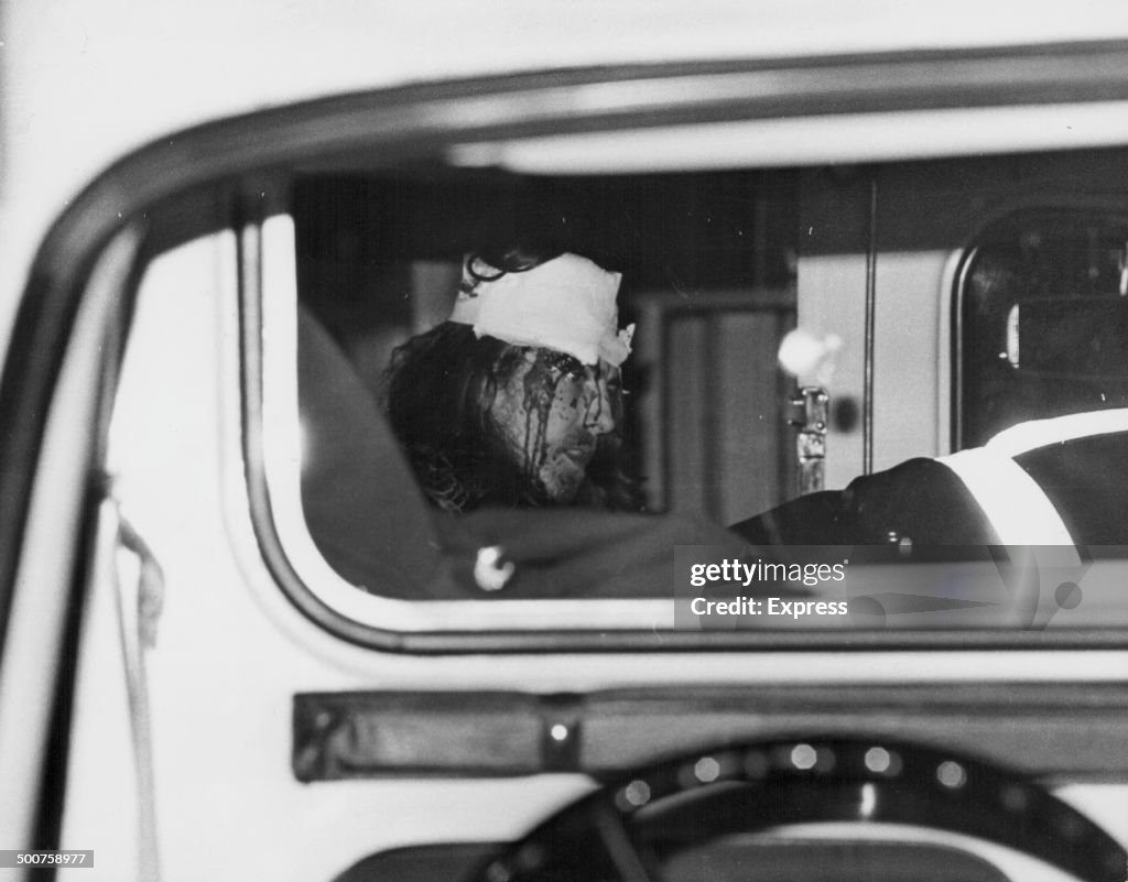 George Harrison Injuries 'The Beatles' musician George Harrison with a bandaged head,... News ...