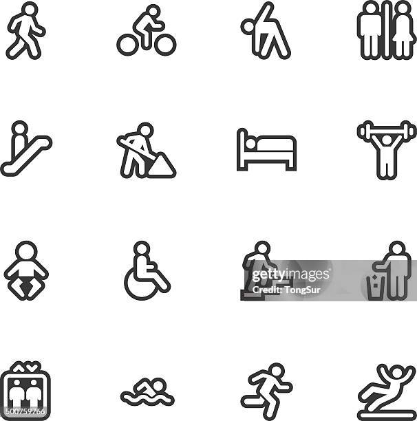 people icons - regular outline - guy-throwing-out-garbage-drawing stock illustrations