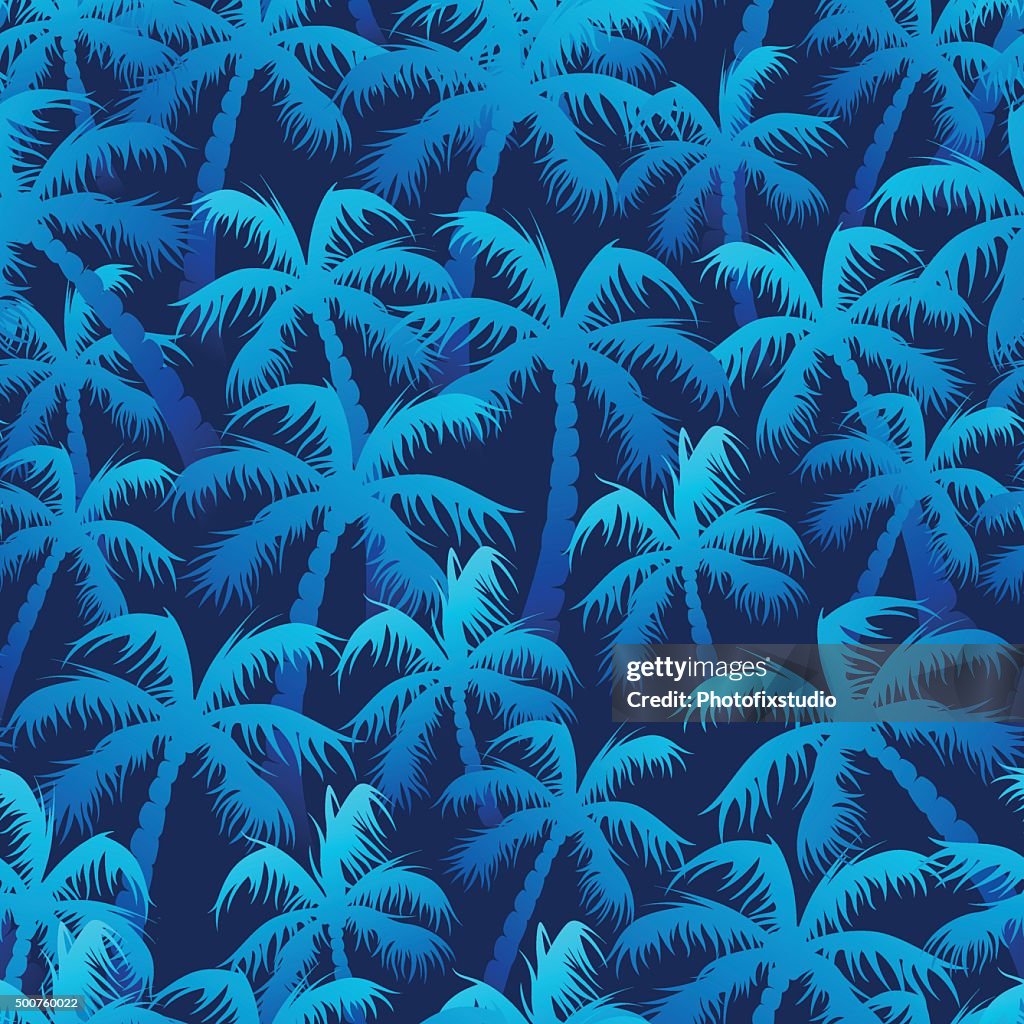 Tropical Blue Palm Forest In A Seamless Pattern High-Res Vector Graphic ...