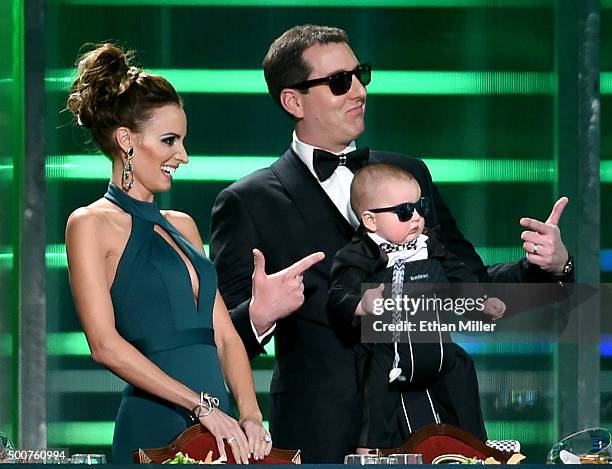 Samantha Busch , her husband, NASCAR Sprint Cup Series champion Kyle Busch, and their son Brexton Busch are introduced at the 2015 NASCAR Sprint Cup...