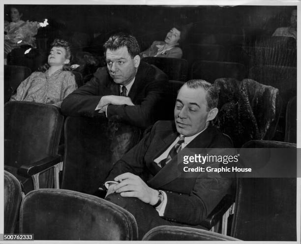 Music composers Oscar Hammerstein and Richard Rodgers, watching a rehearsal of the musical 'Oklahoma!', Broadway, New York, 1943.