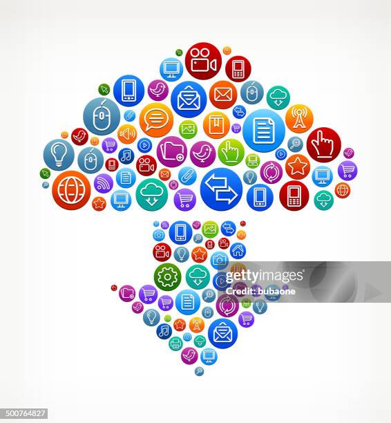 download cloud on social networking & internet color buttons - multiple computer screens stock illustrations