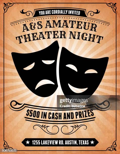 ilustraciones, imágenes clip art, dibujos animados e iconos de stock de teatro amateur noche invitación en sin royalties de fondo de vector de póster - amateur theater