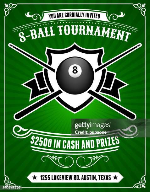 stockillustraties, clipart, cartoons en iconen met billiards tournament invitation on green background - pool