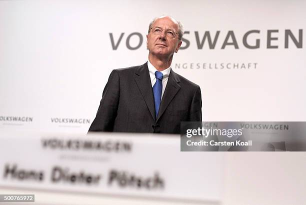 Hans Dieter Poetsch, Chairman of the Supervisory Board of Volkswagen AG, arrives to the press conference to announce the latest update in the...