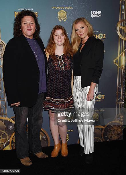 Actress Dot Marie Jones, Savannah Parham and Bridgett Casteen attend the opening night of Cirque Du Soleil's 'Kurios - Cabinet of Curiosities' at...