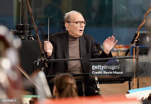 Composer Ennio Morricone is seen during a Live Recording for the H8ful Eight Soundtrack at Abbey Road Studios on December 8, 2015 in London, England.