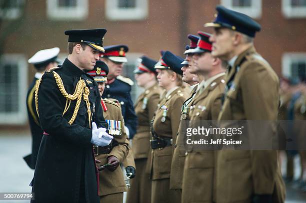 Prince William, Duke of Cambridge visits Keogh Barracks to present medals to British Army Medics on December 10, 2015 in Aldershot, England.