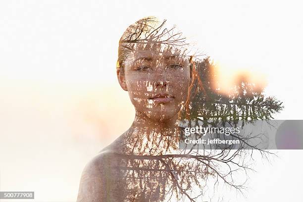 she's part of the natural world - multiple exposure stock pictures, royalty-free photos & images