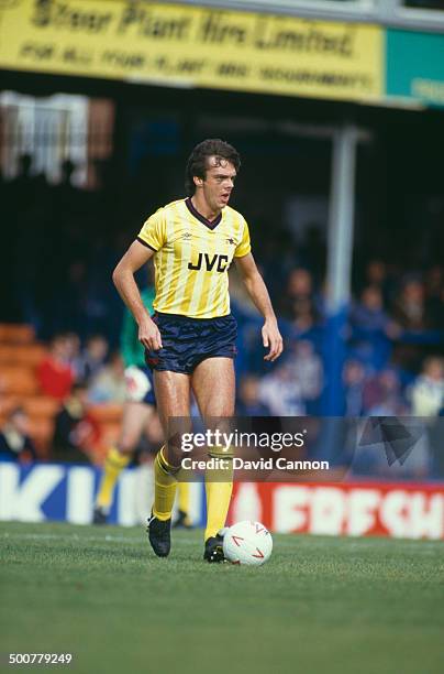 Irish footballer David O'Leary of Arsenal during an English Division One match against Leicester City at the Filbert Street stadium, Leicester, 13th...