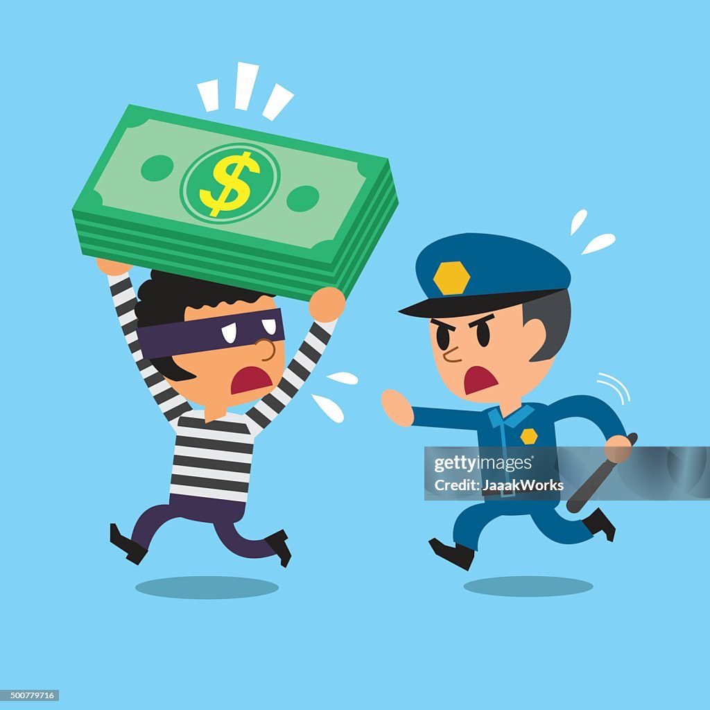 Cartoon Security Guard Policeman And A Thief High-Res Vector Graphic -  Getty Images