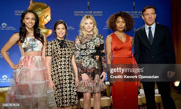 Miss Golden Globe 2016 Corinne Foxx, actors America Ferrera, Chloe Grace Moretz, Angela Bassett and Dennis Quaid attend the 73rd Annual Golden Globe...