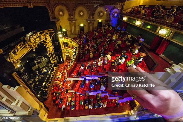 Lego builder Jessica Farrell places audience members to her Lego production of Phantom of the Opera in a Lego Her Majesties Theatre, made out of...