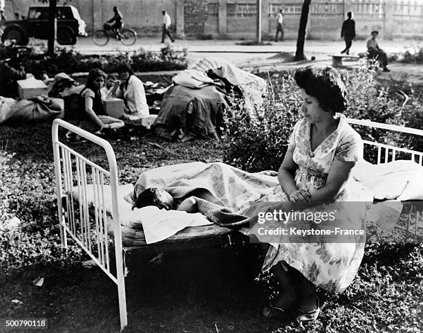 Living outside in Skopje the day after the earthquake which destroyed 80% of the city and caused the death of 10 000 people, thousands of wounded...