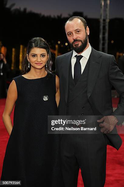 Actors Ahd Kamel and Ali Suliman attend the "Zinzana " premiere during day two of the 12th annual Dubai International Film Festival held at the...