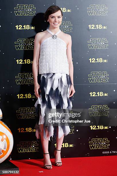 Daisy Ridley attends the 'Star Wars: The Force Awakens' fan event at the Roppongi Hills on December 10, 2015 in Tokyo, Japan.