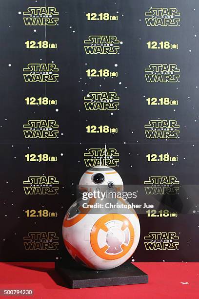 Is displayed at the 'Star Wars: The Force Awakens' fan event at the Roppongi Hills on December 10, 2015 in Tokyo, Japan.