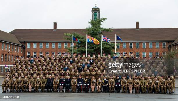 Britain's Prince William, Duke of Cambridge, poses for a photograph with members of the British Army's 22 Field Hospital at Keogh Barracks in...