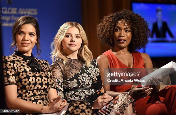 Actors America Ferrera, Chloe Grace Moretz and Angela Bassett attend the 73rd Annual Golden Globe Awards nominations announcement at The Beverly...