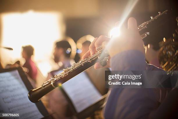 oboist performing - oboe stockfoto's en -beelden