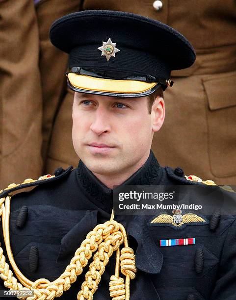 Prince William, Duke of Cambridge poses for a regimental photograph as he visits Keogh Barracks to present British Army Medics of 22 Field Hospital...