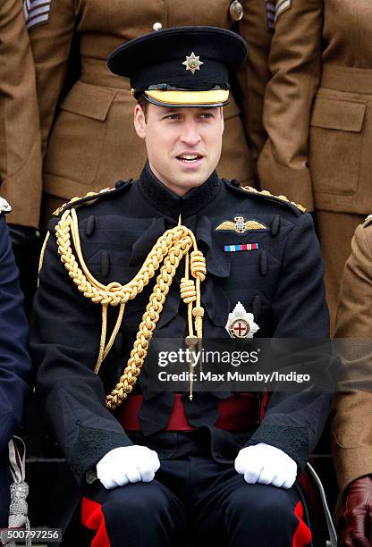 Prince William, Duke of Cambridge poses for a regimental photograph as he visits Keogh Barracks to present British Army Medics of 22 Field Hospital...