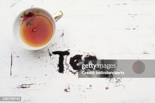 Cup Of Tea With Word Tea Spelled In Tea Leaves High-Res Stock Photo ...