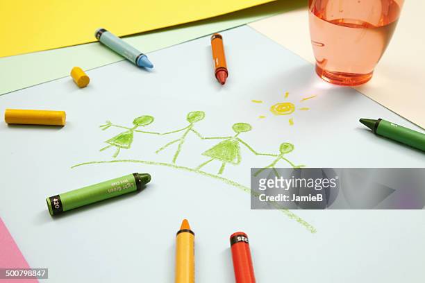 child's drawing of family - kid creativity stock illustrations